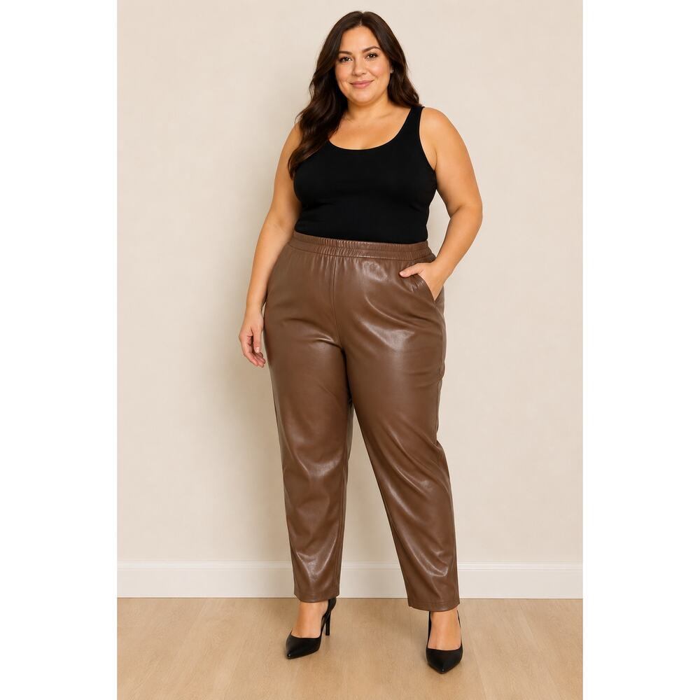 Chocolate Brown Stretch Faux Leather Leggings Plus Size 2X